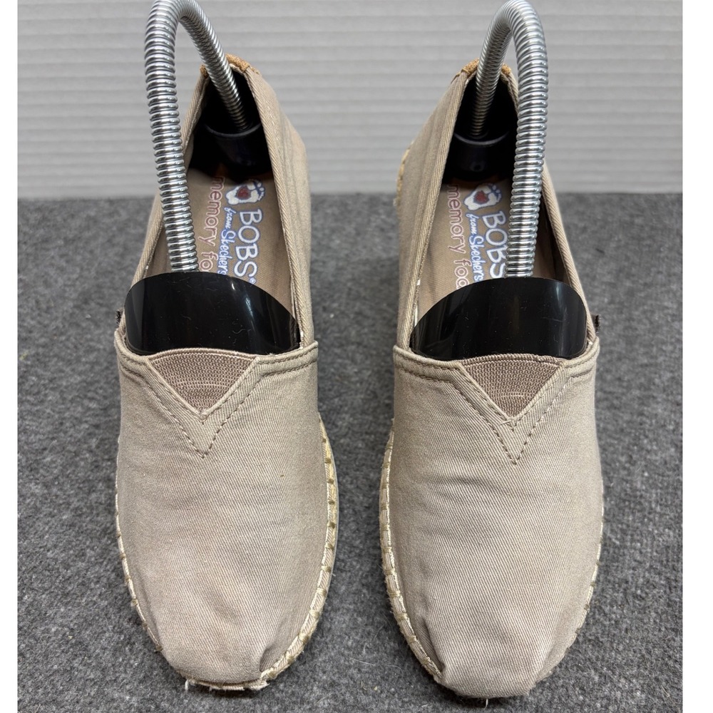 Skechers BOBS Taupe Canvas Espadrille Slip On Flats Memory Foam 32719 Womens 6.5